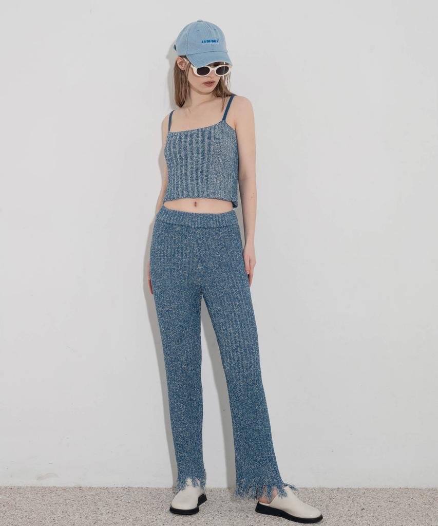 UNUSUALNORMAL Damaged Knit Pants_Denim Blue