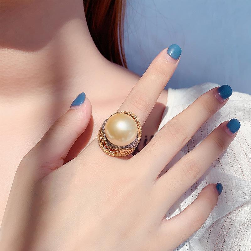 Inlaid Gold Bead Light Gold Ring, Women'S Ring Jewelry Accessories 16Mm