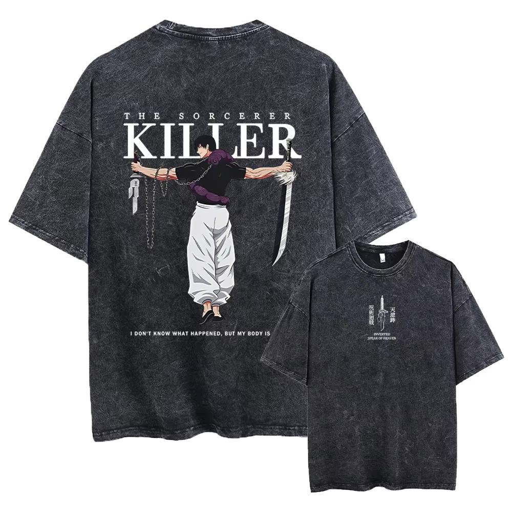 Anime Jujutsu Kaisen Fushiguro Toji Printed T Shirt Men Women Manga Tshirts Washed Cotton Tshirt Harajuku Unisex Tee Streetwear