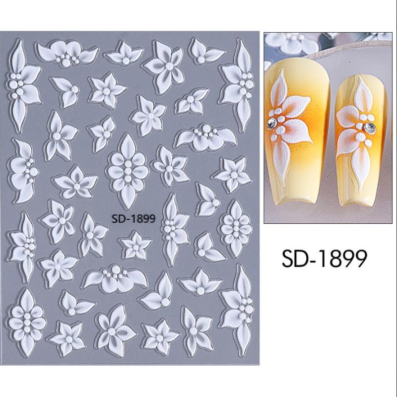

5D Тисненые Цветочные Наклейки для Ногтей Элегантные Дизайны с Белыми, Зелеными и Синими Лепестками Акриловые Весенне-Летние Цветочные Самоклеящиеся Слайдеры Декор