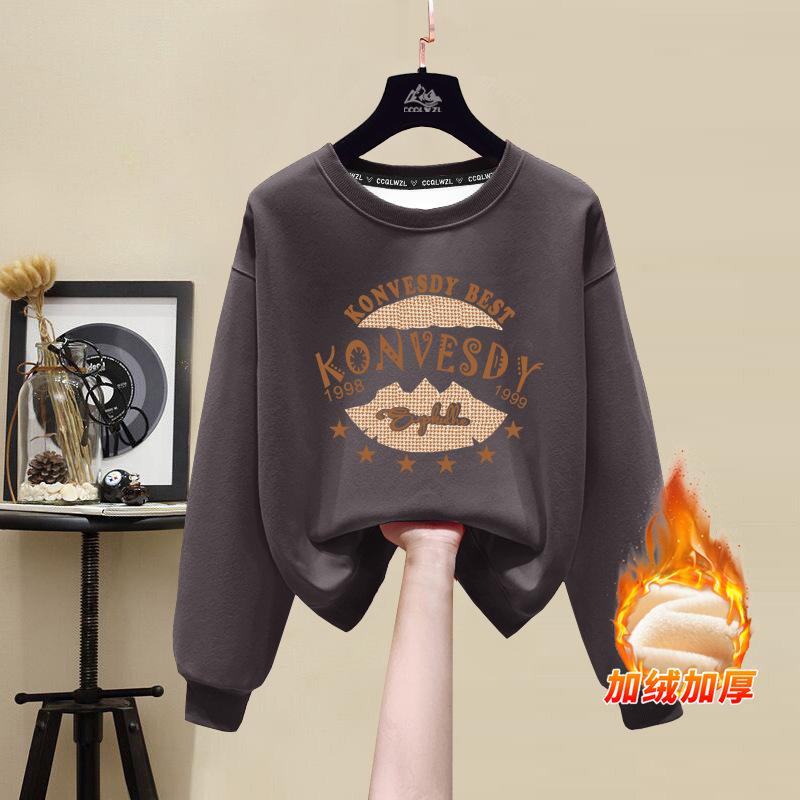 2025 pure cotton sweater women's spring and autumn models round neck loose and thin winter velvet thickened long sleeves student ins