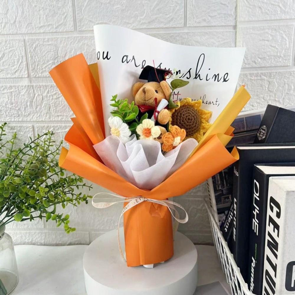 Handmade Sunflower Flowers Crochet Sunflower Dr. Bear Flower Bouquet New Animal Plush Bouquet  Gift