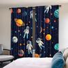 2 Stück Weltraum Vorhänge, Cartoon Astronaut und Sonnensystem Thema, Blauer Galaxie Druck Fenster Vorhänge für Schlafzimmer, Wohnzimmer, P