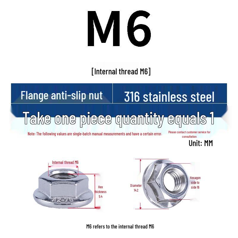 304 Stainless Steel Hex Flange Nut with Anti-Slip Washer, M3-M16