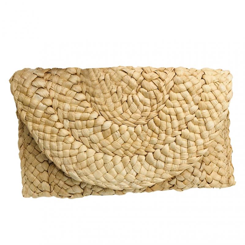 Stroh-Clutch Handgefertigt Gewebt Einfarbig Lässig Große Kapazität Geschenk Sommer Frauen Mädchen Stroh Umschlag Handytasche Täglicher Gebrauch