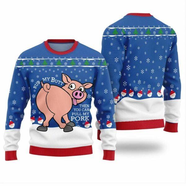 Naughty Pig Ugly Christmas Sweater BG Unisex T-Shirt S