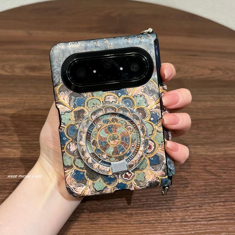 Dunhuang Ethnic Style Phone Case Pura X MAX Foldable With Magnetic Stand PC Material Anti-Shock Slip-Resistant