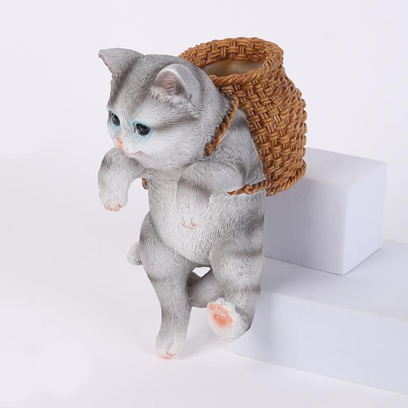 Fish Tank Landscaping Cute Basket Cat Decoration Fish Tank Creative Basket Cat Ornaments