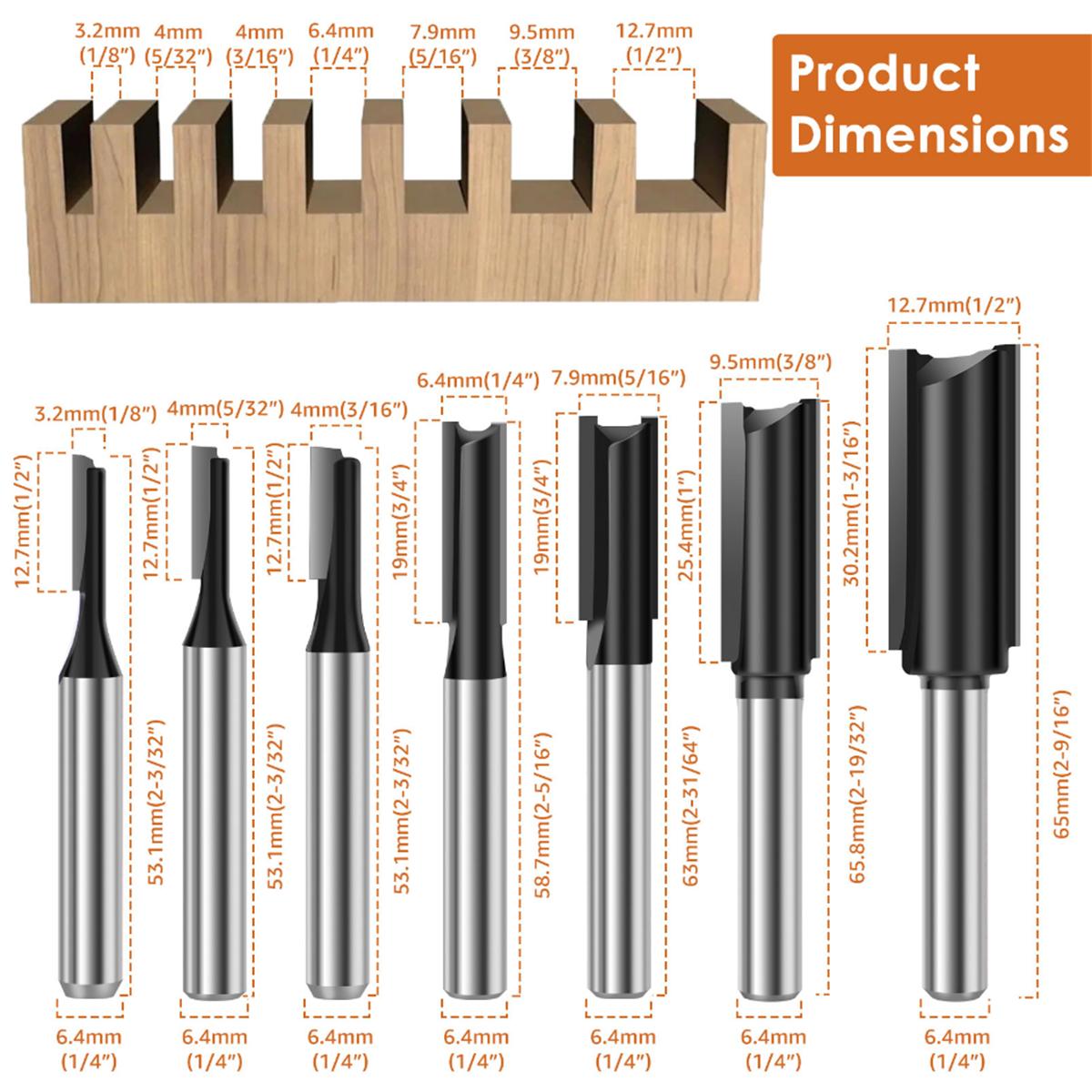 

6pcs 6mm-19mm Diameter 6mm Shank Straight Bit Tungsten Carbide Double Flute Router Bit Wood Milling Cutter For Woodwork Tool 7PCS