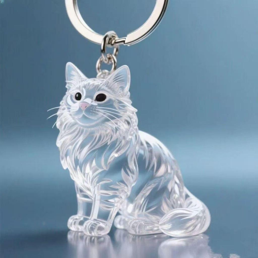 Cute Cat & Dog Fur Keychain Pendant - Creative Transparent Souvenir Gift