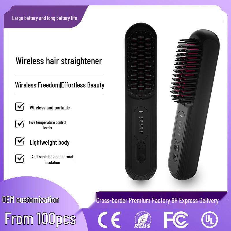 Wireless Rechargeable Negative Ion Hair Straightening Comb - Dual-Use for Straight and Curly Hair, Gentle and Portable Design