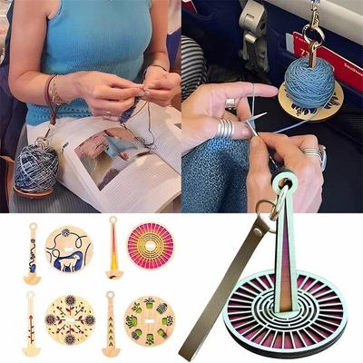 Yarn Holder Wooden Spinning Knitting Tools DIY Crochet Accessories Stand Sewing Thread Spool with Wrist Strap Wool Ball Winder