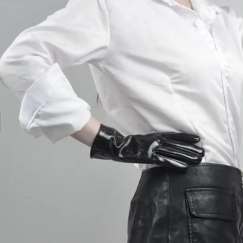 Extra Långa 70CM Lackläderhandskar Dam Ljus Svarta Simulerat Läder PU Varma Prestanda Fotografi Cosplay Gratis Frakt