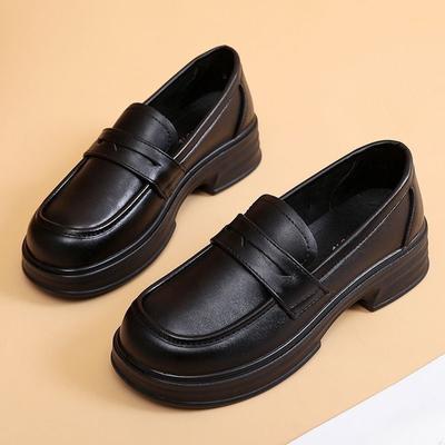 British Style Leather Shoes Women's Soft Bottom Work Shoes Women's Non-Slip Shoes Spring Shoes Comfortable Platform Loafers