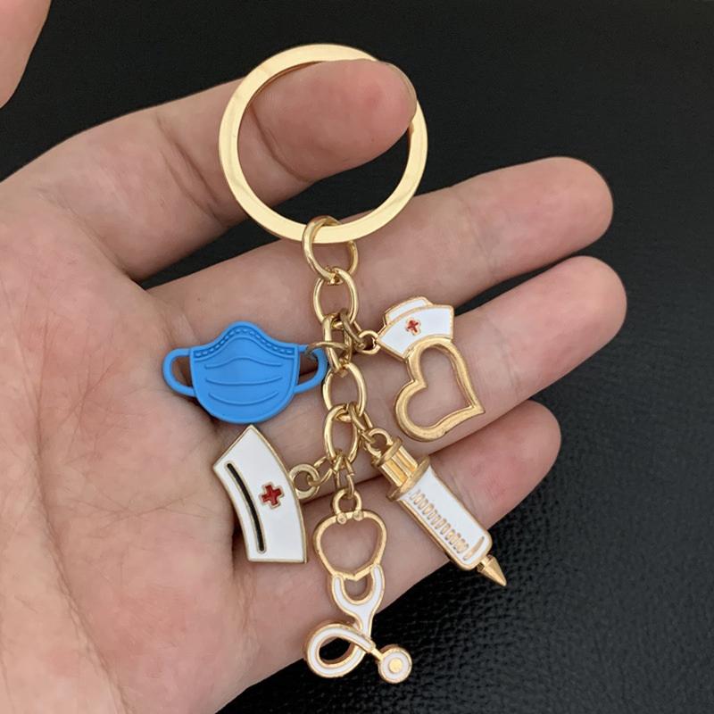 Keychain Set Men And Women Are Suitable For Quirky Style Nurse Doctor Mask Syringe Multi Color Pendant Accessories