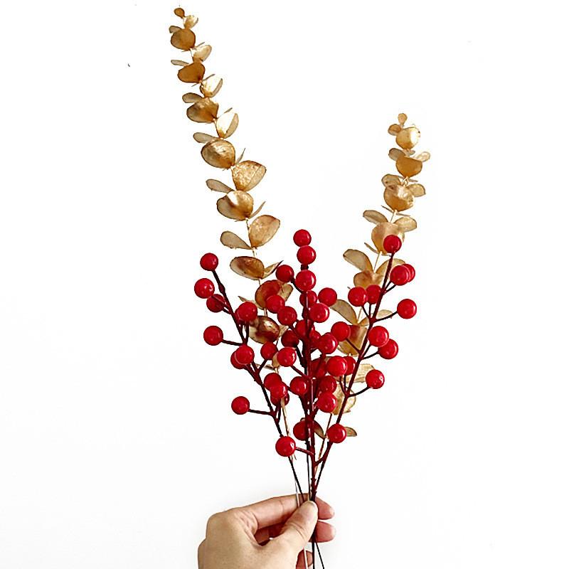 Bucket Diy Fortune Set With Artificial Lucky Fruit And Golden Leaves For Home Decor