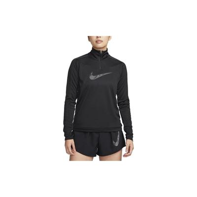 Logo Print Half-Zip Casual Long Sleeve T-Shirt Women T-Shirts Black FB4688-010