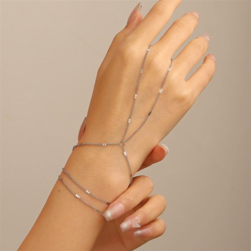 Minimalist Thin Chain Connected Finger Ring Bracelets for Women Multilayer Vintage Ball Beads Link Bangles Party Elegant Jewelry