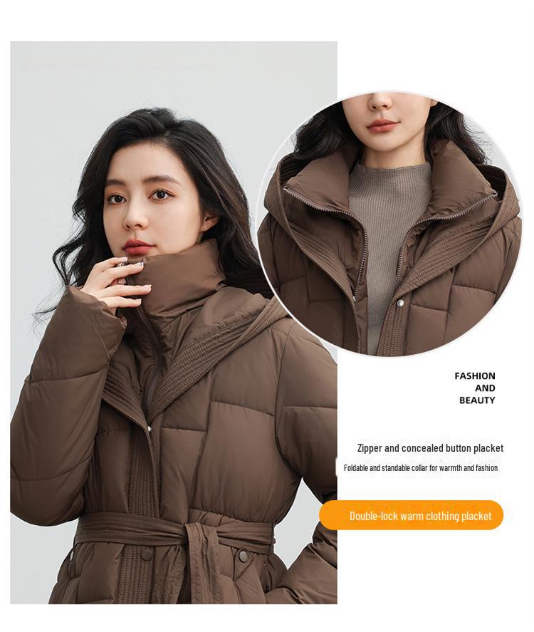 Women's Light Luxury Hooded Down Cotton Coat - Winter, Long, Loose, Large Size, Korean Style, Thick