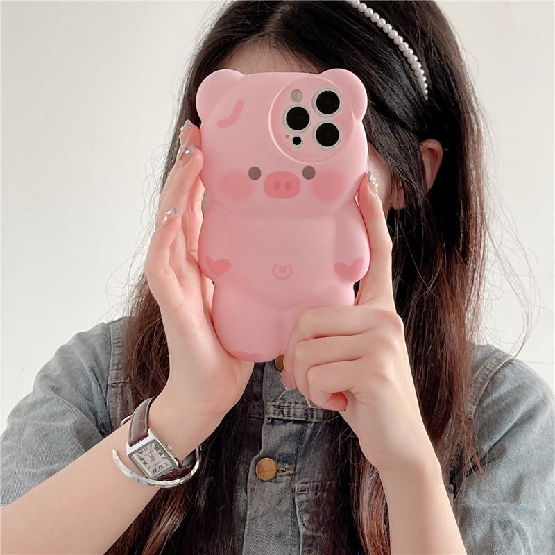 Cartoon Pink Pig Anti-Fall Phone Case for iPhone 14/13/12/11 Pro Max