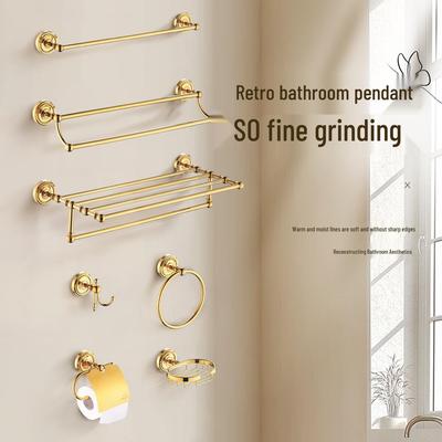 Set di Porta Asciugamani e Accessori da Bagno in Rame Dorato Europeo
