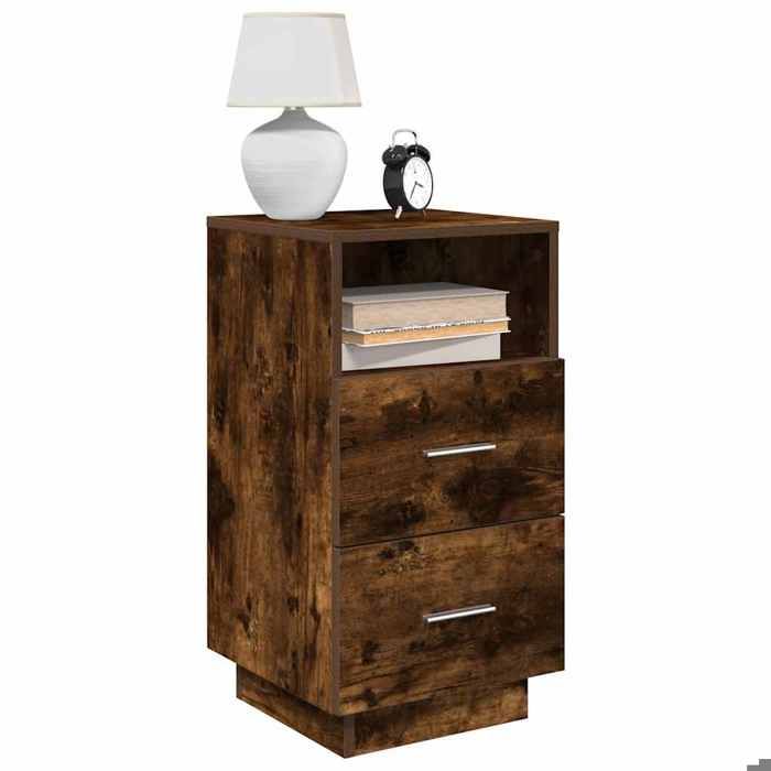 VidaXL Bedside Tables 2 Pcs with 2 Drawers Smoked Oak 36x36x68 Cm, Side Table, Bedside Cabinet, Accent Table 858587