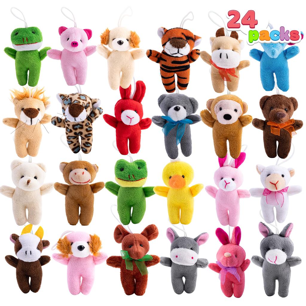 24 Pcs Mini Animal Plush Toys, 3” Stuffed Animal Bulk for Kids Birthday Party Favors, Presents, Pinata Fillers, Goodie Bag Fille