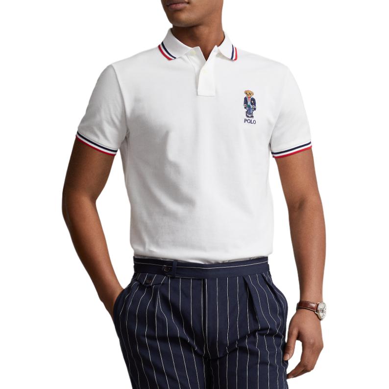 Polo Ralph Lauren Color Block a Righe Logo Ricamato Casual Manica Corta Polo Uomo top Bianco MNPOKNI1N822440-100