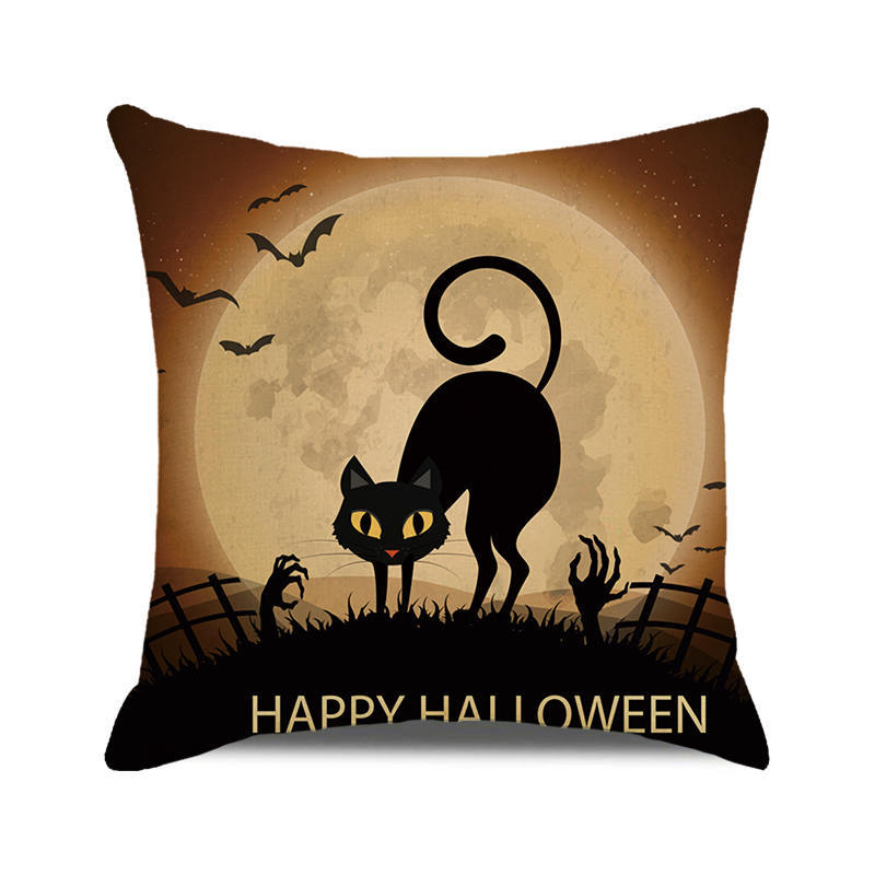 Halloween! Watercolor pumpkin black cat Digital printing short plush pillow covers for car sofa office cushion cover home goods