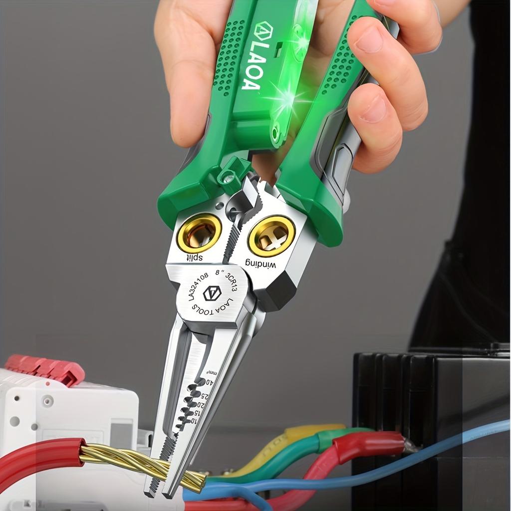 Electrician‘s Plier 8-in-1 Multi-Functional Wire Stripper Scissors With Electrical Test Non-slip Wire Stripping Pliers