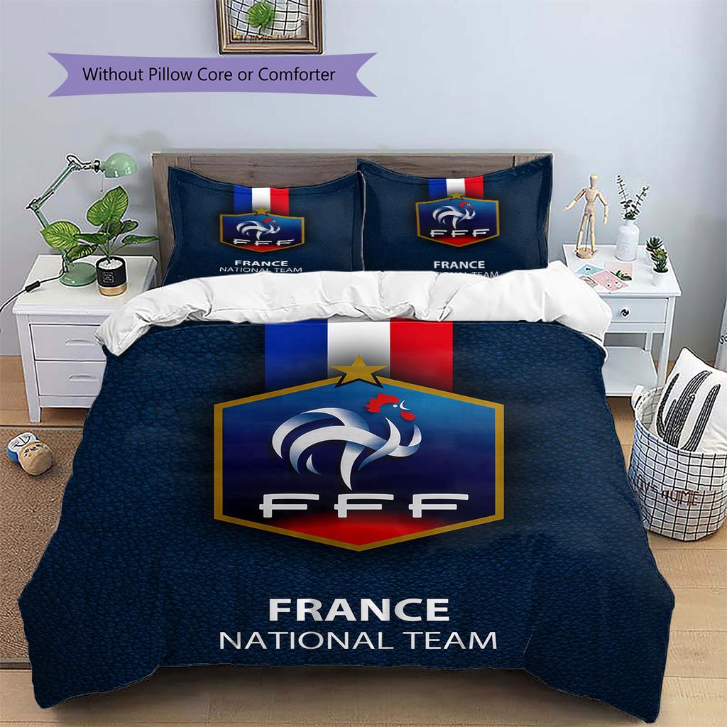 France National Football Logo Pattern Bedding Home Decoration Birthday Gift (1 * Duvet Cover + 2 * Pillowcase, Without Core),fan Merchandise.