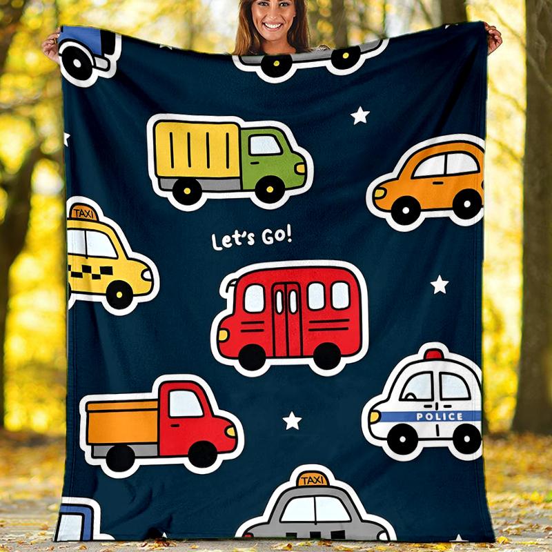 Cute Cars Theme Printed Blanket - Perfect for Couch, Bed, Travel & Outdoor Use | Machine Washable, Cozy & Durable.