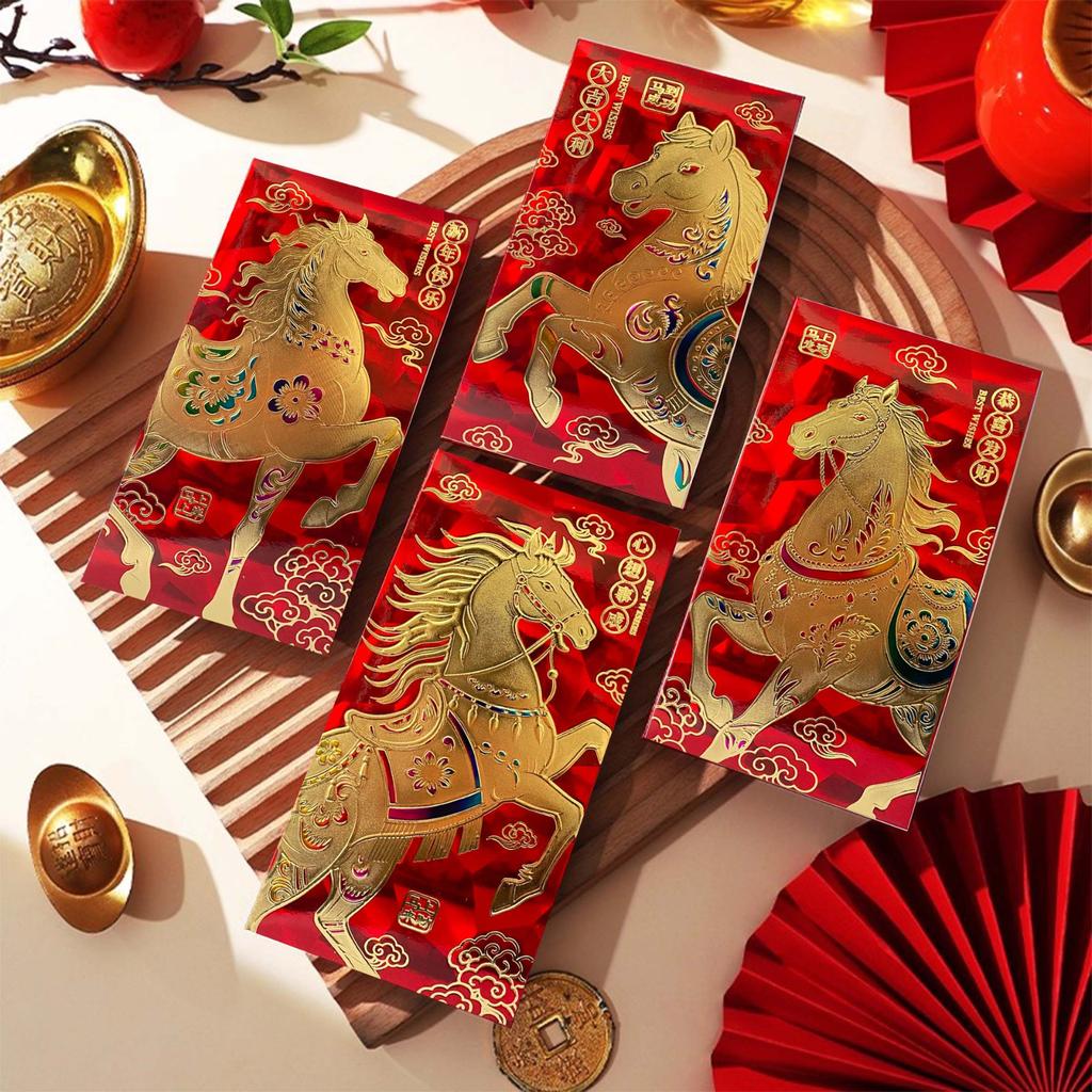 6 PCS Year Of Horse Red Envelope, Chinese New Year Red Envelope
