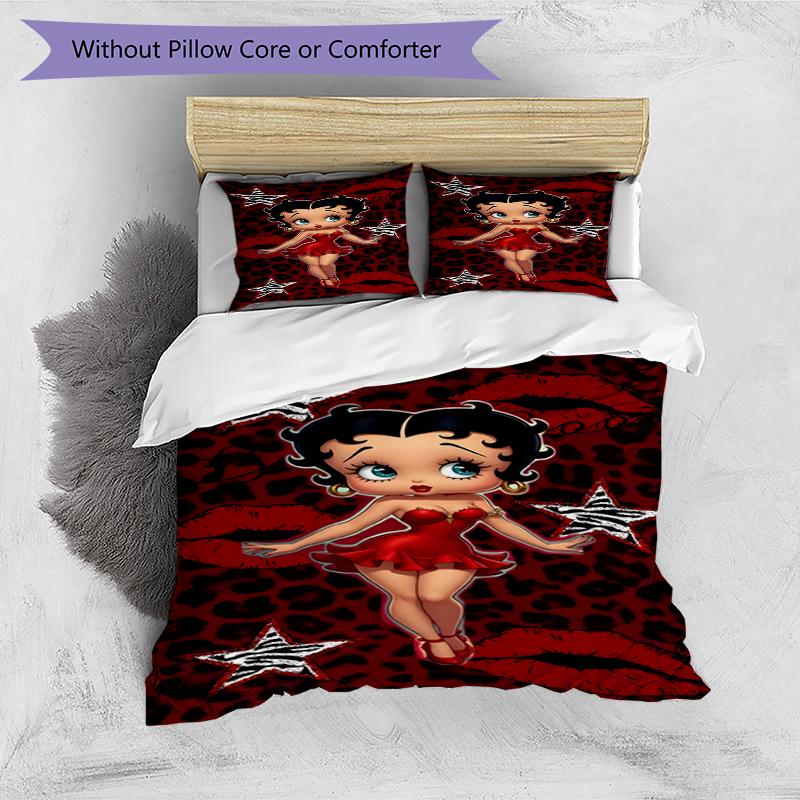 3pcs Duvet Cover Set (1*Duvet Cover + 2*Pillowcase, Without Core),Betty Boop Print Bedding Set, Bedroom Decor, All‑Season, Birthday Gift