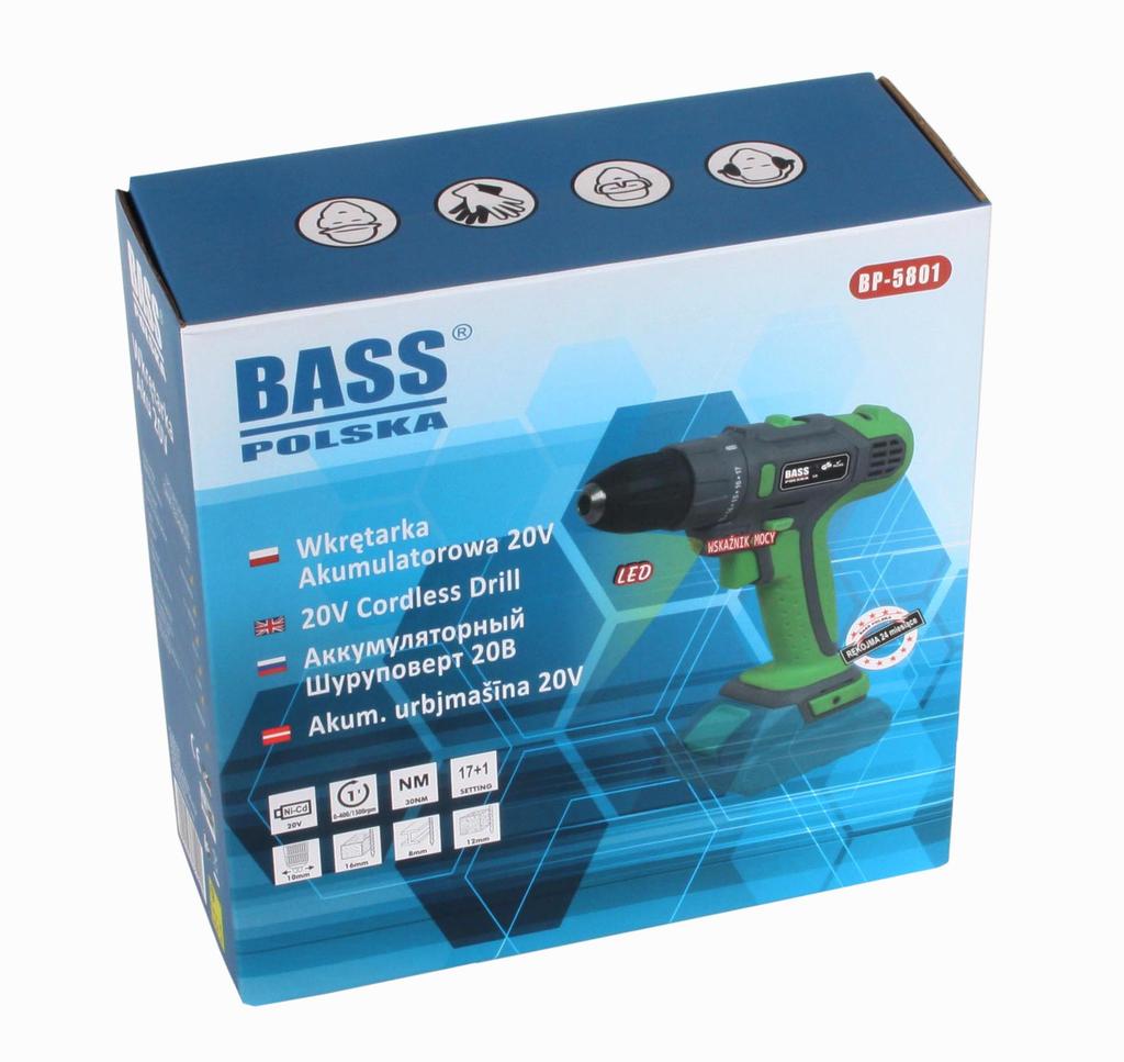 Cordless Screwdriver 20V, Li-Ion, 30 Nm, Without Battery