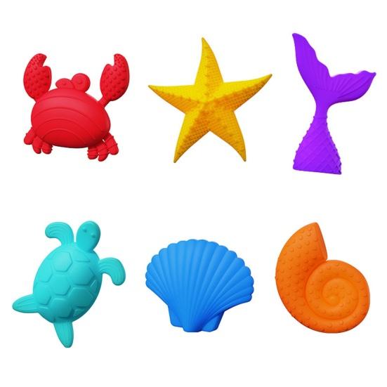 6Pcs/Set Ocean Theme Sensory Toy Textured Fish Crab Turtle Starfish Shell Sensory Stone Toy Anxiety Stress Relief Silicone Fidget Toy