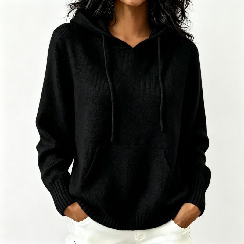 Hooded Knitted Hoodie Women's Autumn/Winter Hoodie Drawstring Pocket Sweater Women's Casual Solid Color Women