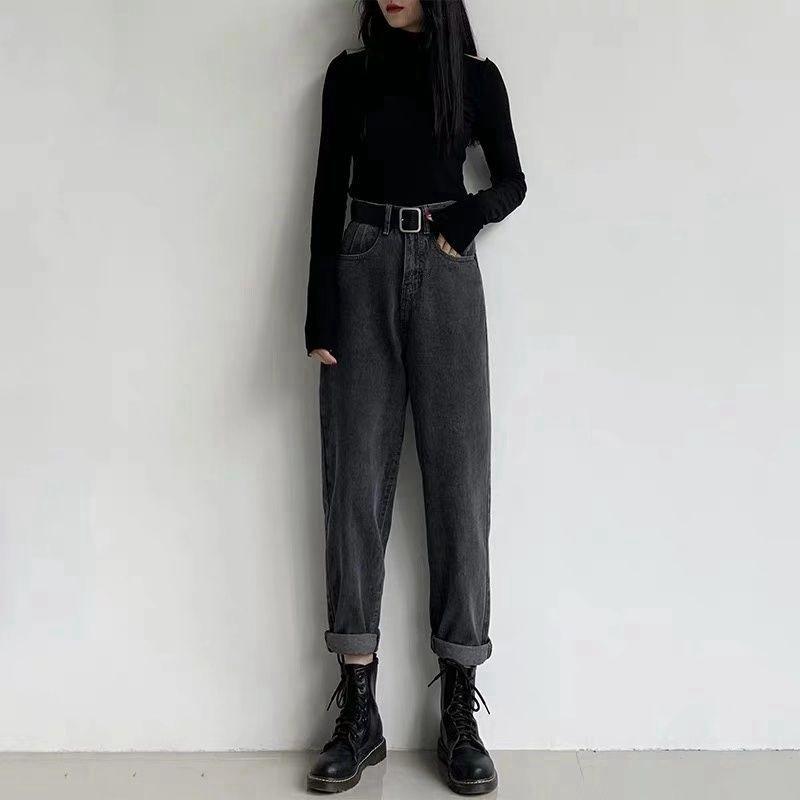 

Jeans Women s High-waisted Straight-leg Pants Loose Harem Trousers XXXXXL чорний колір сірий