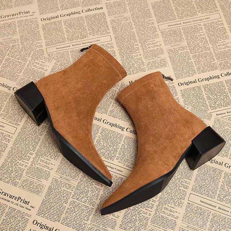 Fashion Leopard Women Ankle Boots Pointed Toe Suede Heeled Shoes Fashion Winter Woman Pumps 2025 New Designer Dress Mujer Chelsea Botas