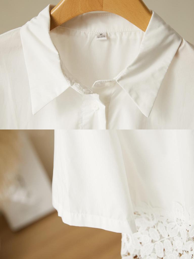 Damen Sommer Tencel Bluse: Einzigartiger Saum, Bestickt, Kurzärmeliges Design