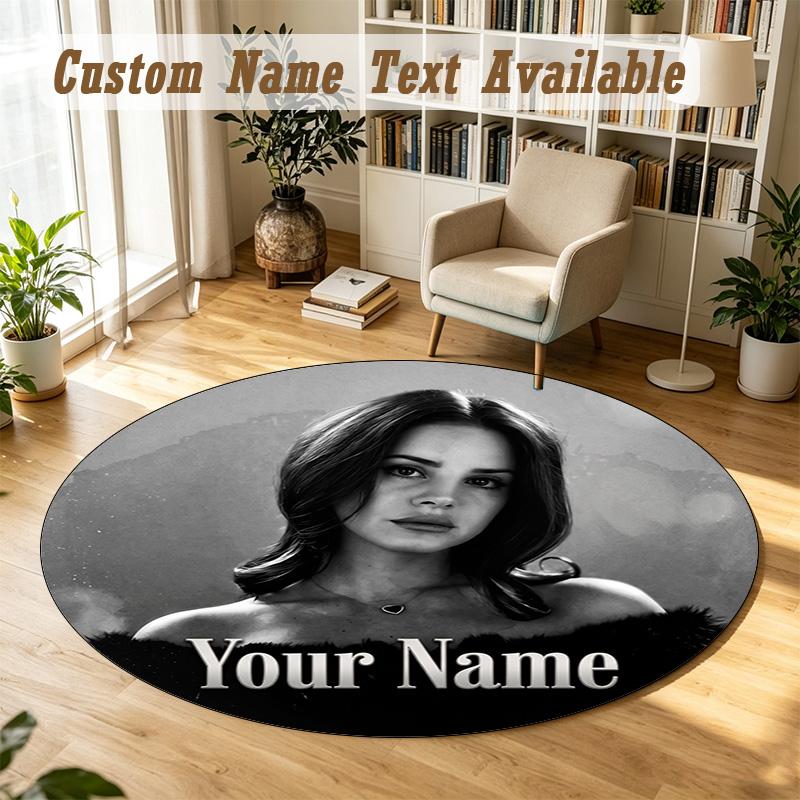 Round Rug Custom NameLana Del Rey Pattern Non Slip Carpet Home Floor Decor
