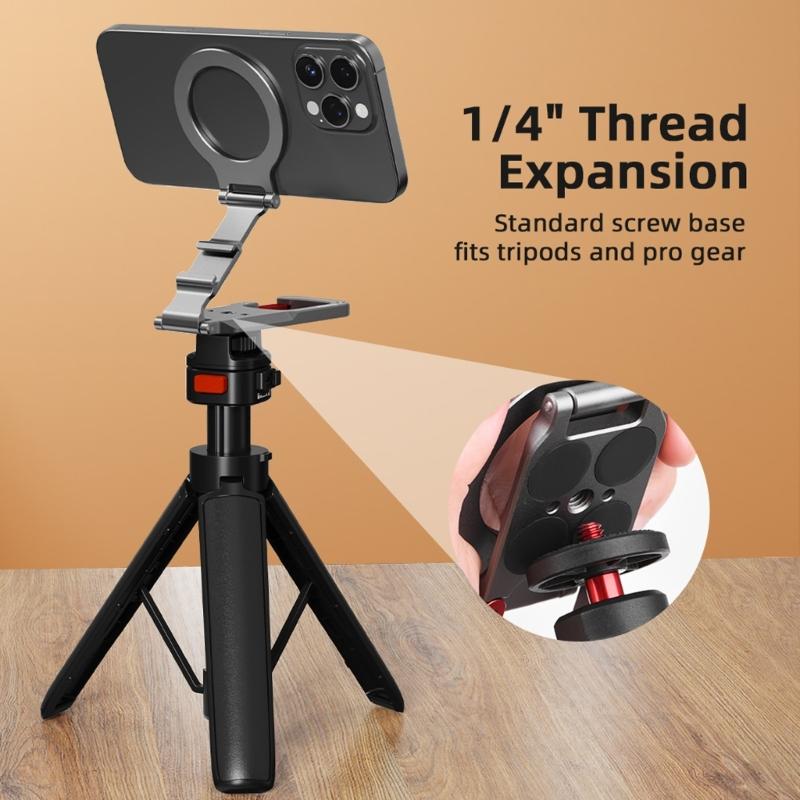 Portable Magnetic Phone Mount Foldable Carabiner Clip Adjustable Angle Strong Aluminum Mobile Brackets for Phone Use