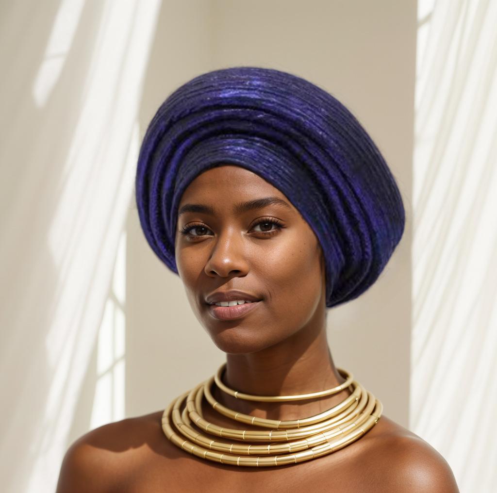 

Women African Glitter Turban Cap Muslim Headscarf Bonnet Nigeria Head Wraps Wedding Party Headpiece Headtie синий