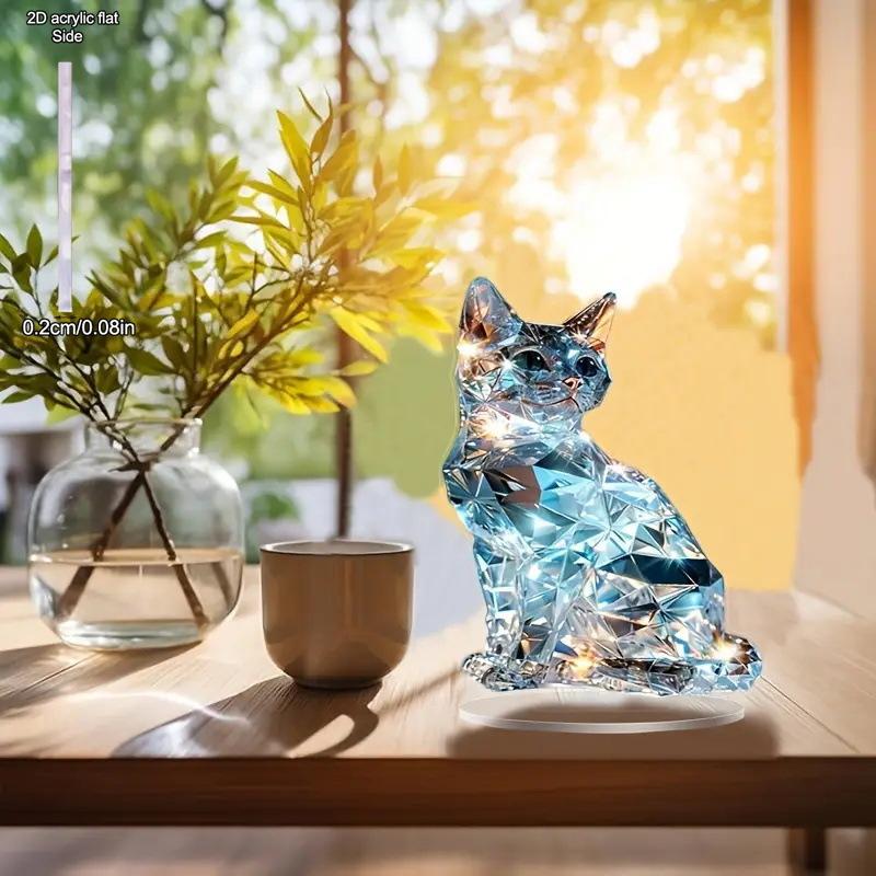 Crystal Kitten - 2D Flat Acrylic Desktop Ornament, Wall Decor Art, Four Seasons Decoration, Novelty Home Decor, Perfect Durable for Bedroom