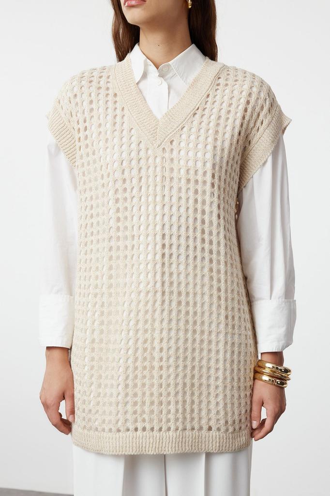 Women's Fashionable Stylish Hijab Sweater Gray Openwork Perforated Knitwear Sweater