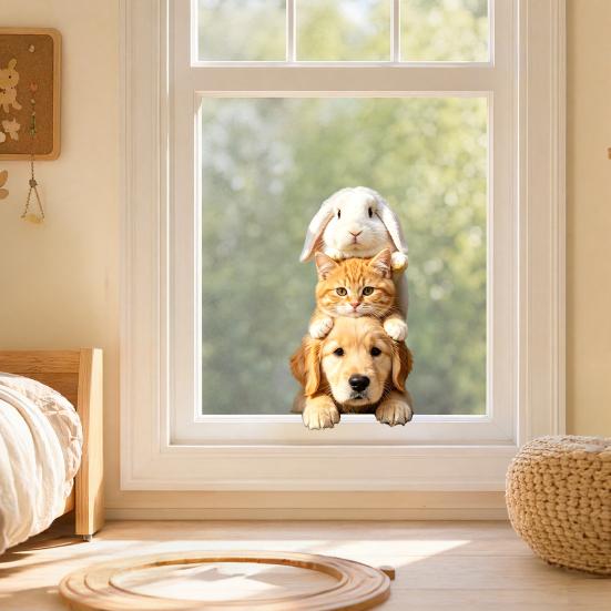 Yousheng Stacking Pet Static Window Cling, Dog Cat Rabbit Decorative Glass Sticker, No Adhesive Removable Animal Window Sticker for