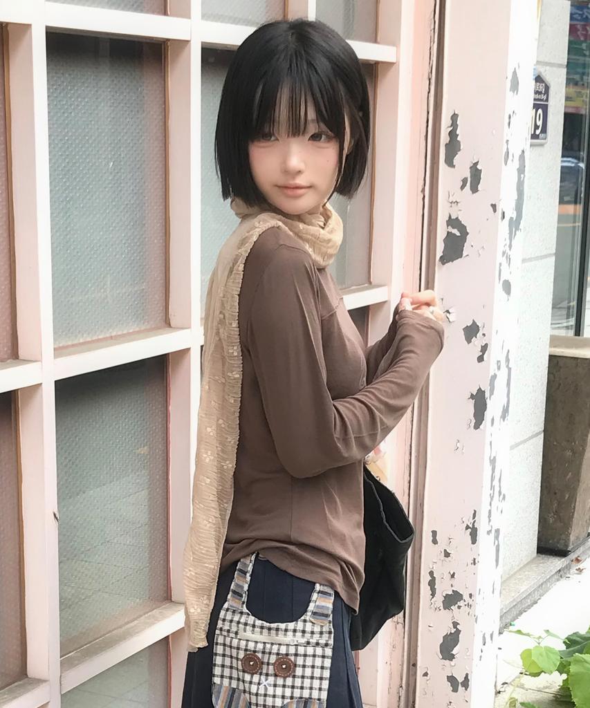 RuNaKi'Hu' Wxt086 Kaori Fingerhole Boat Neck Long Sleeve (Brown)