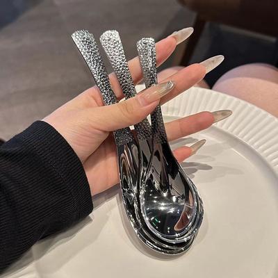 Paslanmaz Çelik Yuvarlak Kaşık Net Kırmızı Altın Yemek Uzun Saplı Karıştırma Tatlı Kaşıkları Mutfak Aksesuarları Aletler
