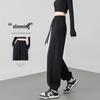 2025 Black Women's High-Waisted Slimming Cuffed Sweatpants - American Style Straight-Leg Lantern Pants for Autumn