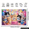 Arazzo di Compleanno 2D con Gatti Carini, Cappelli da Festa, Torta e Palloncini Colorati, Decorazione Murale